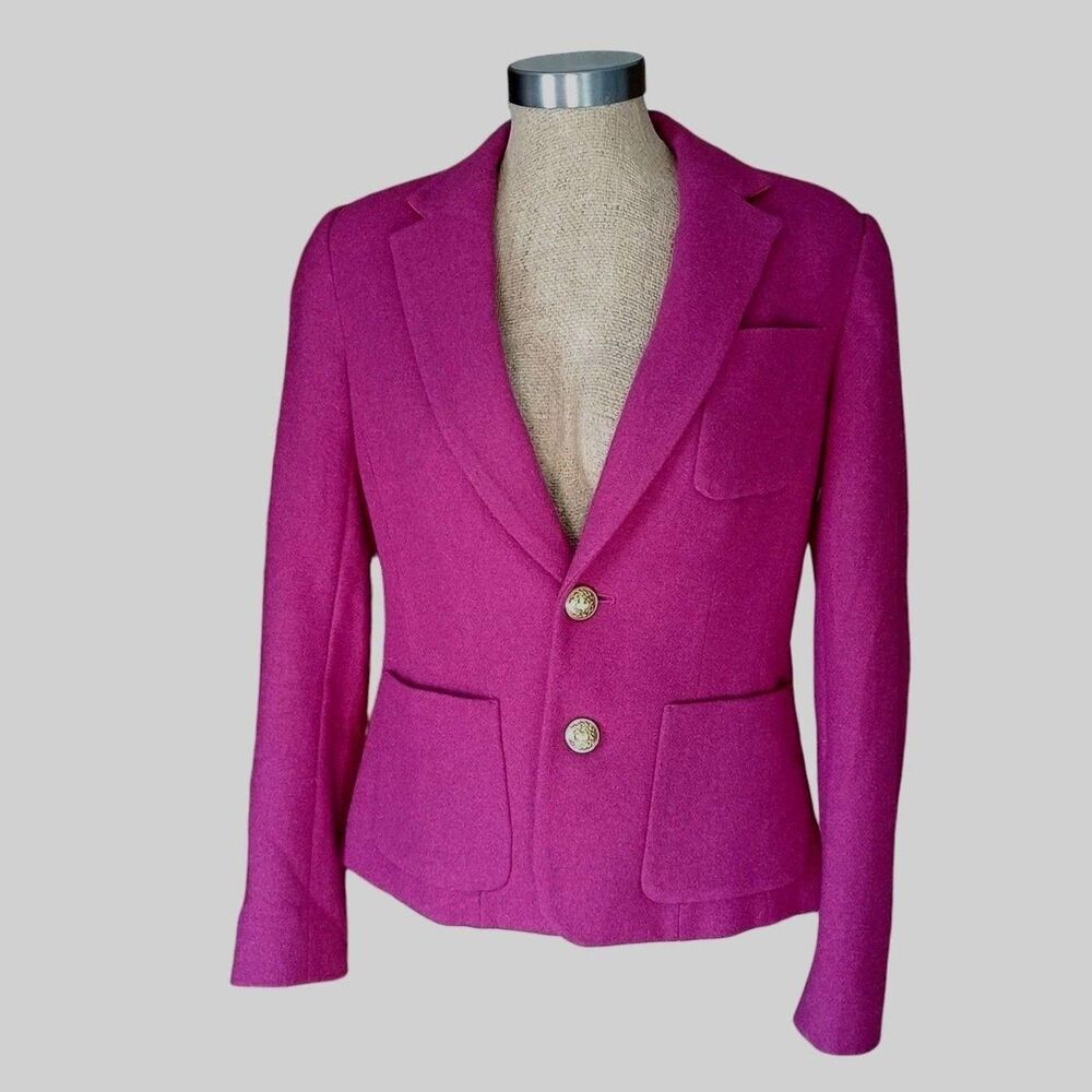 C Wonder Blazer Womens Sz 6 Raspberry Pink Wool Elbow Patches  Lined  Academia